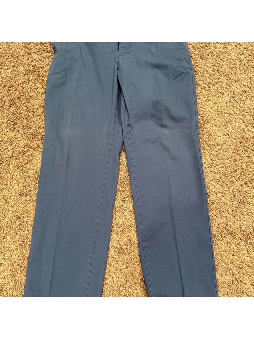 Blue Straight Leg Pants with Button and Zipper Closure
